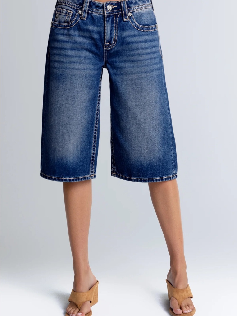 Miss Me Blue Knee-Length Denim Jorts